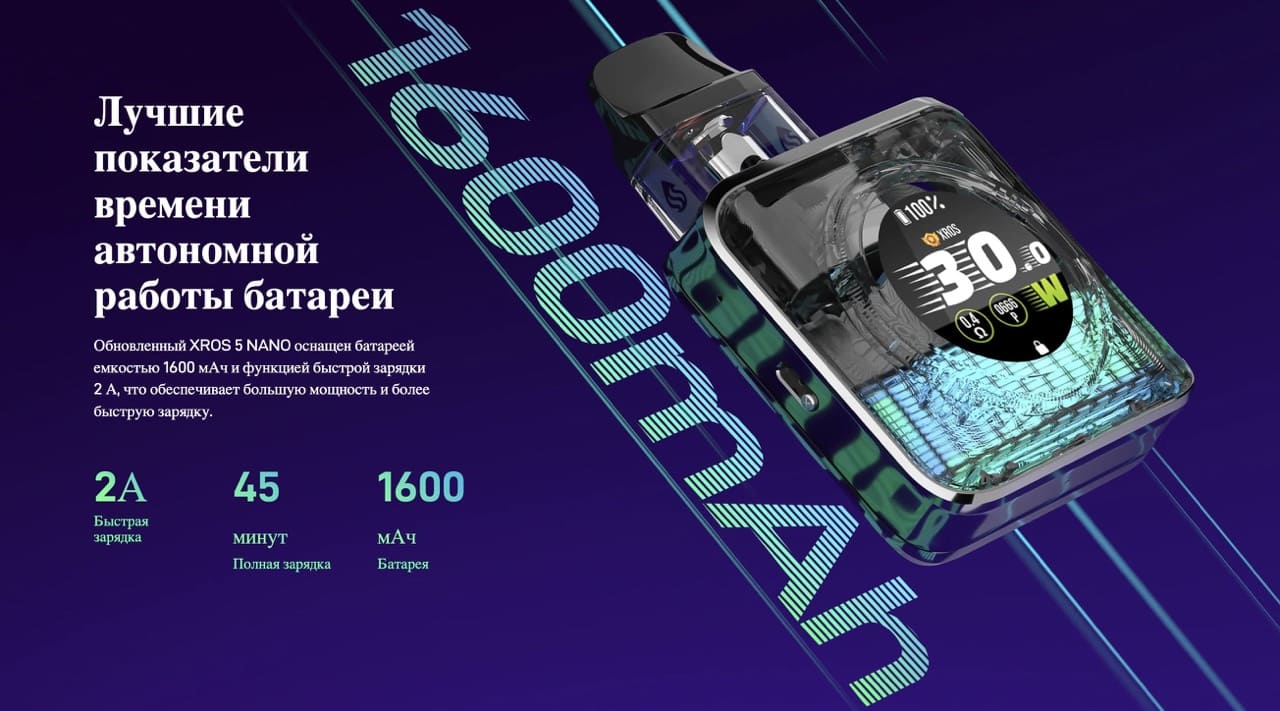 Характеристики аккумулятора Xros 5 Nano Vaporesso Инфографика аккумулятор Xros 5 Nano Vaporesso